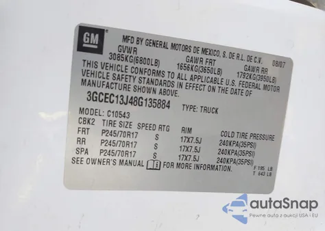 2008 Chevrolet Silverado 1500 Lt1 from USA, damaged, VIN 3GCEC13J48G135884